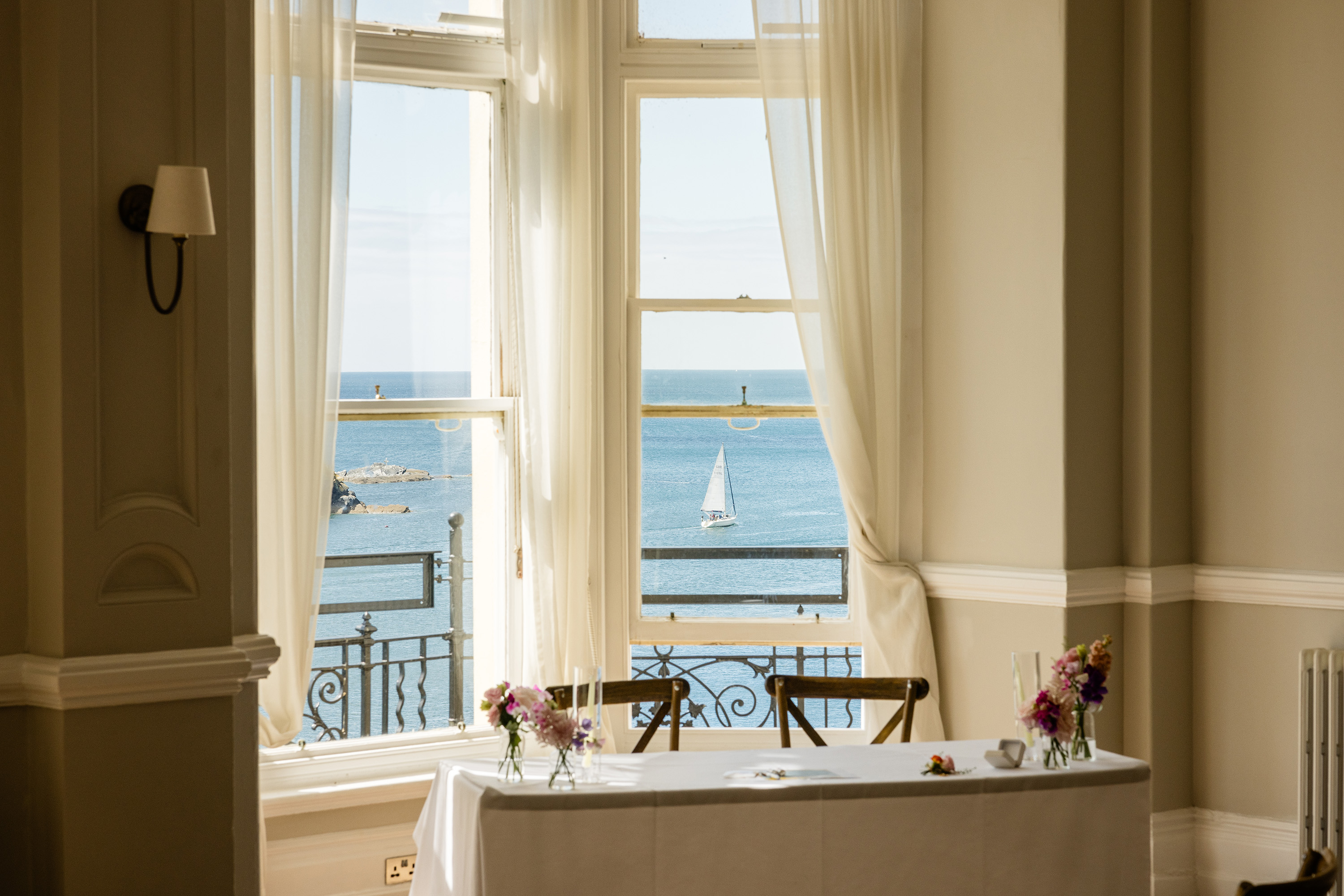 Wedding ceremony table at Harbour Hotel Fowey