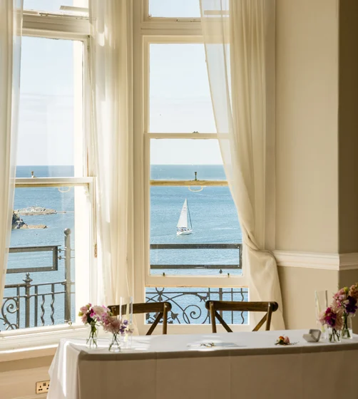 Wedding ceremony table at Harbour Hotel Fowey